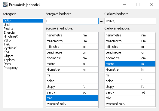Kalkules - Prevodník jednotiek