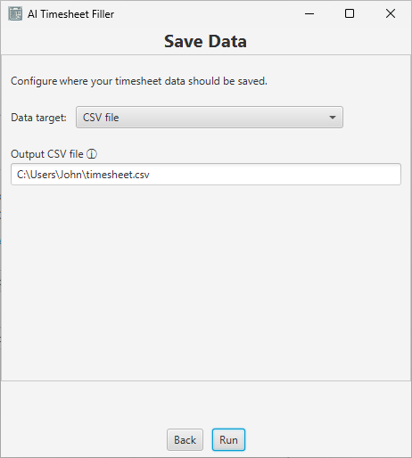 Timesheet filler data saving window