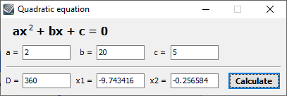Kalkules quadratic equation tool